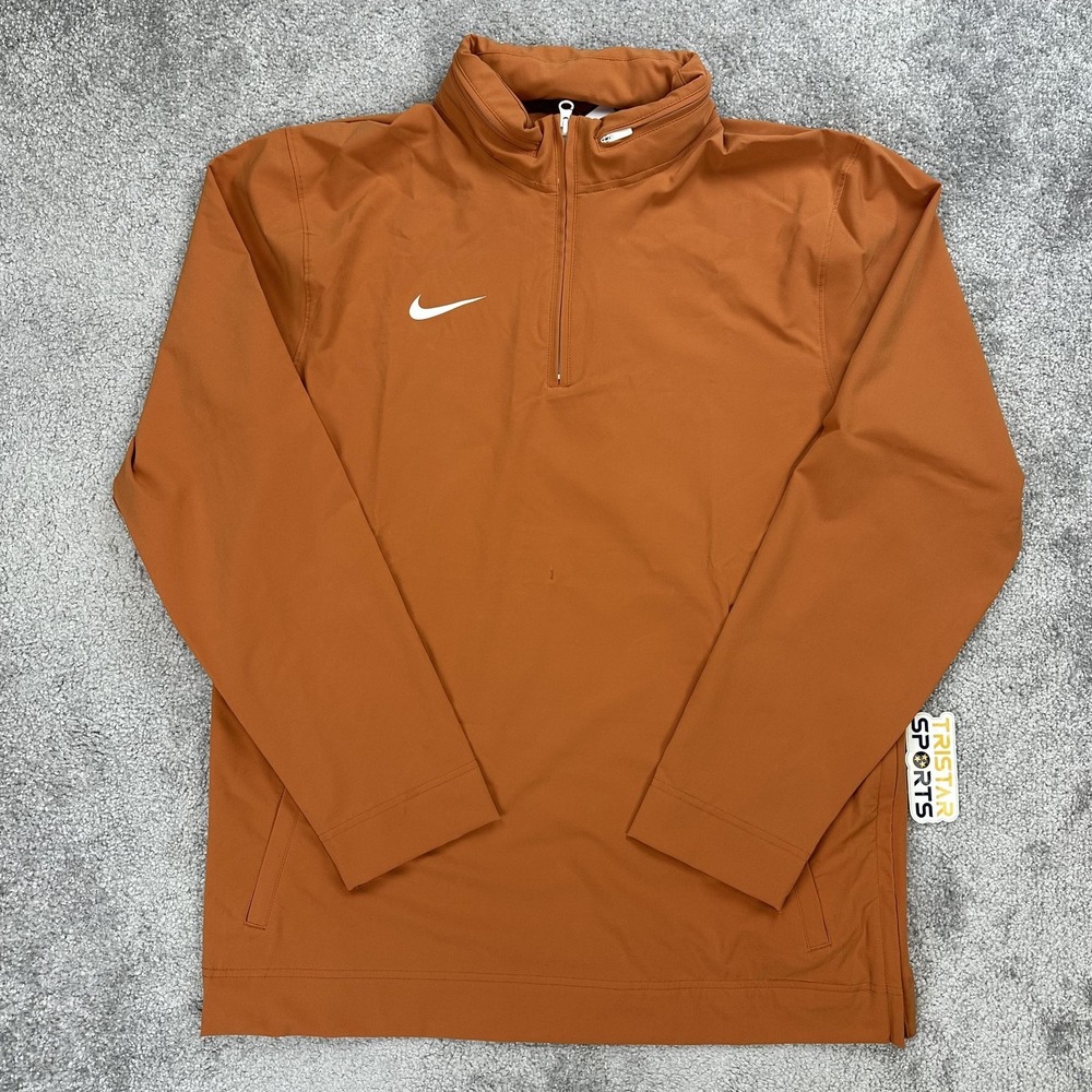 Nike Football Coaches Jacket Mens Medium Burnt Orange 1/4 Zip Hooded Pullover
